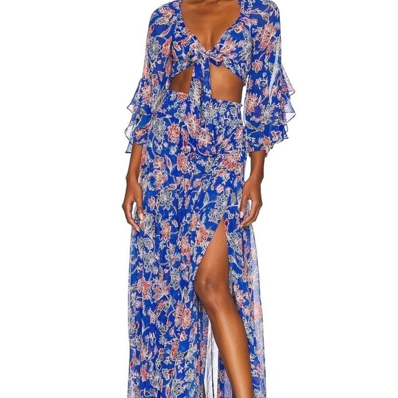 New! MISA Los Angeles Ancora Floral Sireneuse Tie-Front Crop Top 💙 Small NWT! - Picture 4 of 15